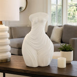 White Ribbed Torso Sculpture, 11" Polyresin Female Form Statue, Modern Tabletop Décor