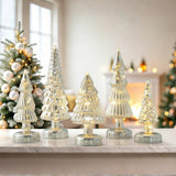 Mr. Christmas Twinkling Glass Christmas Trees, Set of 5, Metallic Silver with LED Lights & Timer