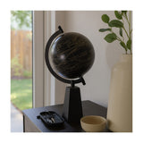 Exeter Decorative Globe with Mango Wood Base, 11", Black & Brown Tabletop Accent