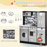 Qaba Wooden Play Kitchen with Lights, Sounds, Pretend Appliances & Cooking Accessories