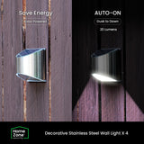 Home Zone Living Secure Solar LED Fence & Step Wall Lights, 4-Pack, Silver Stainless Steel