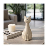8.75" White Ceramic Cat Figurine, Speckled Matte Stoneware, Minimalist Tabletop & Shelf Décor