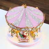 Mr. Christmas 12" Animated Pink Crystal Carousel with Reindeer, LED Lights & 25 Christmas Carols