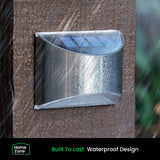 Home Zone Living Secure Solar LED Fence & Step Wall Lights, 4-Pack, Silver Stainless Steel