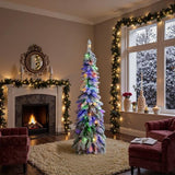 Costway 4 FT/5FT/6FT Pre-Lit Slim Christmas Tree Flocked Xmas Decoration 11 Modes 100 LED Lights