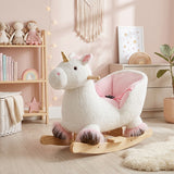 Qaba Unicorn Plush Rocking Horse with Sounds, Seat Belt & Rocking Limiter