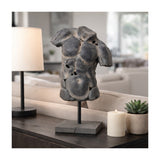 26" Gray Cracked Torso Sculpture, Resin Statue, Modern Indoor Décor