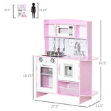 Qaba Pink Pretend Play Kitchen with Stove Lights, Sounds, Storage & Cooking Accessories