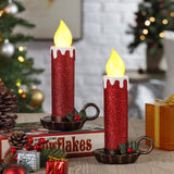 Mr. Christmas 9.5" Flickering LED Resin Candles, Set of 2, Red Glitter with 6-Hour Timer