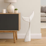32" Tall Large Wooden Whale Tail Sculpture, Distressed White Coastal Décor