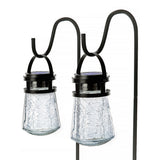 Home Zone Living Secure Solar Hanging Lantern Lights, 4-Pack with Shepherd Hooks, 28", Crackle Glass