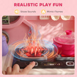 Qaba Pink Kids Play Kitchen with Lights, Sounds, Circulating Water Sink & 33-Piece Accessory Set