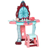 Qaba Kids Vanity Set with Light-Up Mirror, Music, Stool & Pretend Beauty Accessories