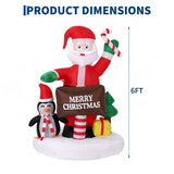 6 ft Christmas Inflatable Santa with Penguin & Merry Christmas Sign, Lighted Holiday Yard Decoration