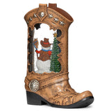 Roman Lighted Swirl Cowboy Boot with Snowman Christmas Figurine, 10.25", USB Cord Included