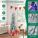 Costway 4 FT/5FT/6FT Pre-Lit Slim Christmas Tree Flocked Xmas Decoration 11 Modes 100 LED Lights