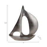 Silver Metal Sailboat Sculpture, 13.25" Abstract Nautical Tabletop Décor