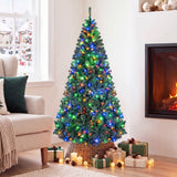 Costway Pre-Lit Hinged Artificial Christmas Tree, 4–9 ft, Warm White & Multicolor LEDs, 11 Lighting Modes