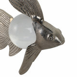 Silver Metal Fish Sculpture with Pearl-Like Accent, 9" Coastal Tabletop Décor
