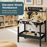 Best Choice Products Wooden Kids Workbench with Battery-Powered Toy Drill, Tool Set & Chalkboard
