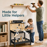 Best Choice Products Wooden Kids Workbench with Battery-Powered Toy Drill, Tool Set & Chalkboard