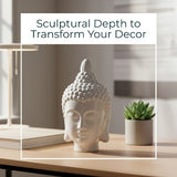 10" White Buddha Head Ceramic Sculpture, Glossy Stoneware Tabletop Figurine