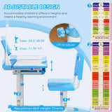 Qaba Kids Adjustable Study Desk & Chair Set with USB LED Lamp, Tilting Desktop & Storage Drawer