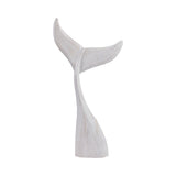 32" Tall Large Wooden Whale Tail Sculpture, Distressed White Coastal Décor