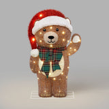 Wondershop 28" Lighted Tinsel Teddy Bear with Santa Hat & Plaid Bow, 50 White LEDs