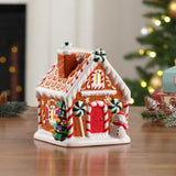 Mr. Christmas 7" Nostalgic Ceramic Lighted Gingerbread House, Glossy Brown with LED Lights & Timer