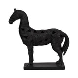 17" Black Horse Statue, Resin Sculpture with Woven-Pattern Design, Tabletop Décor