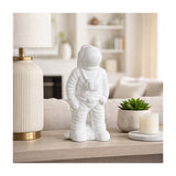White Ceramic Astronaut Statue, 12" Glossy Stoneware Figurine, Space-Themed Tabletop Décor