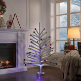 Mr. Christmas 4ft Rotating Silver Tinsel Christmas Tree with 30 Ornaments & Built-In Color Wheel