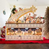 Best Choice Products Wooden Shooting Star Advent Calendar with LED-Lighted Christmas Village & Numbered Drawers