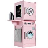 Best Choice Products Kids Wooden Stacked Washer & Dryer Playset with Toy Iron, Laundry Bag & Storage