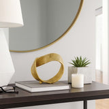 Gold Twisted Ring Sculpture, 6.75" Hammered Metal Tabletop Accent