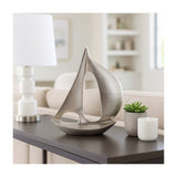 Silver Metal Sailboat Sculpture, 13.25" Abstract Nautical Tabletop Décor