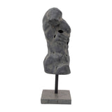 26" Gray Cracked Torso Sculpture, Resin Statue, Modern Indoor Décor