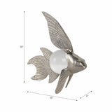 Silver Metal Fish Sculpture with Pearl-Like Accent, 9" Coastal Tabletop Décor