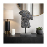 26" Gray Cracked Torso Sculpture, Resin Statue, Modern Indoor Décor