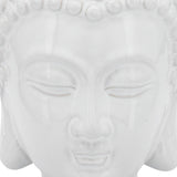 10" White Buddha Head Ceramic Sculpture, Glossy Stoneware Tabletop Figurine