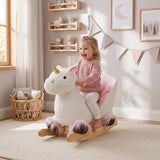 Qaba Unicorn Plush Rocking Horse with Sounds, Seat Belt & Rocking Limiter
