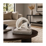 White & Silver Resin Knot Sculpture with Stainless Steel Sphere, 10" Tall Tabletop Décor