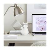 Sagebrook Home Cat with Glasses Sculpture, 7" Glossy White Ceramic Tabletop Figurine