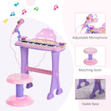 Qaba 32-Key Kids Electronic Grand Piano with Stool, Microphone & Recording