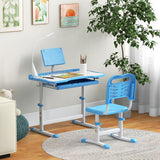 Qaba Kids Adjustable Study Desk & Chair Set with USB LED Lamp, Tilting Desktop & Storage Drawer