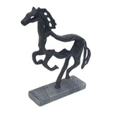14" Metal Black Galloping Horse Sculpture on Marble Base, Tabletop Décor