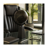 Exeter Decorative Globe with Mango Wood Base, 11", Black & Brown Tabletop Accent
