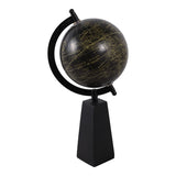 Exeter Decorative Globe with Mango Wood Base, 11", Black & Brown Tabletop Accent