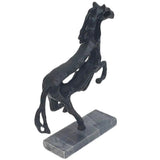 14" Metal Black Galloping Horse Sculpture on Marble Base, Tabletop Décor